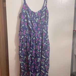 TORRID SIZE 1 flower print, teal, purple, and blue, skinny strap sun dress